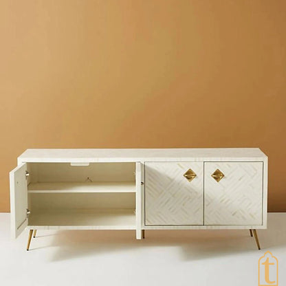 Bone Inlay Optical Design Media Cabinet White/Bone Inlay Optical Design Media Console/Bone Inlay Storage Unit/wooden furniture/bone console.