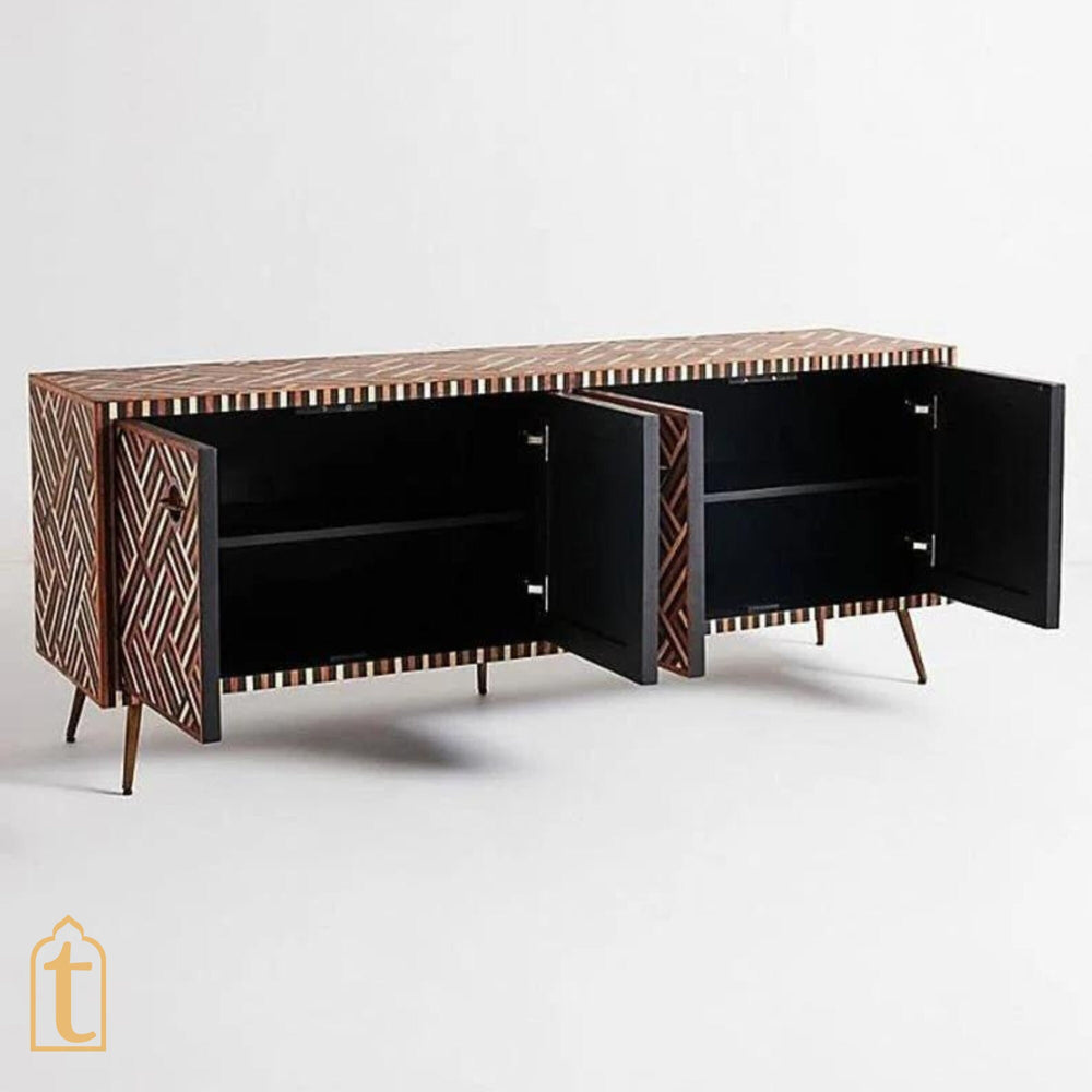 Bone Inlay Console / Bone Inlay Chest of Drawers / Bone Inlay Storage Unit / Bone Inlay Rani Sideboard With Brass Base / Media Console / Wood Media Cabinet.