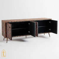 Bone Inlay Console / Bone Inlay Chest of Drawers / Bone Inlay Storage Unit / Bone Inlay Rani Sideboard With Brass Base / Media Console / Wood Media Cabinet.