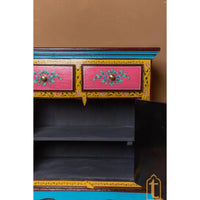 Indian Peacock Floral Hand Painted Wooden Cabinet / Side Storage / Wooden Cabinet / Hand Painted Sideboards / Wooden Big Cabinet.