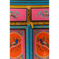 Indian Peacock Floral Hand Painted Wooden Cabinet / Side Storage / Wooden Cabinet / Hand Painted Sideboards / Wooden Big Cabinet.