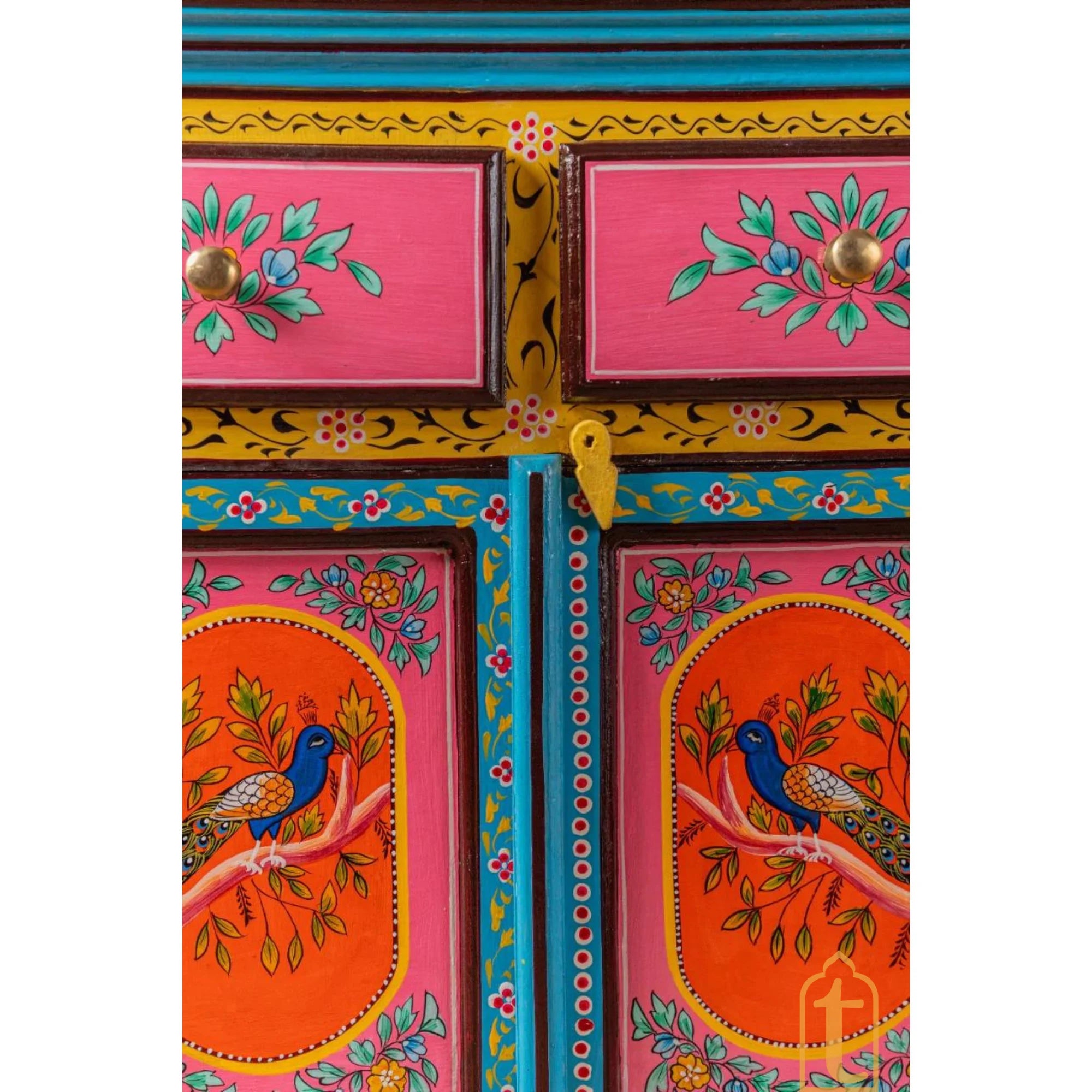 Indian Peacock Floral Hand Painted Wooden Cabinet / Side Storage / Wooden Cabinet / Hand Painted Sideboards / Wooden Big Cabinet.