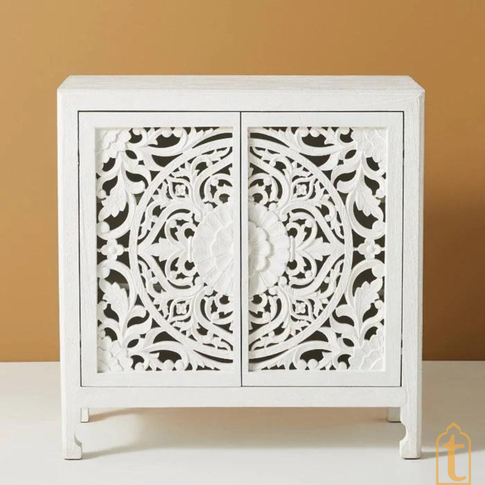 Wooden Indian Beautiful Hand Carved White Bedside Table / Nightstand / Wall Decor / Sofa Side decor / Indian Home Decor Furniture.