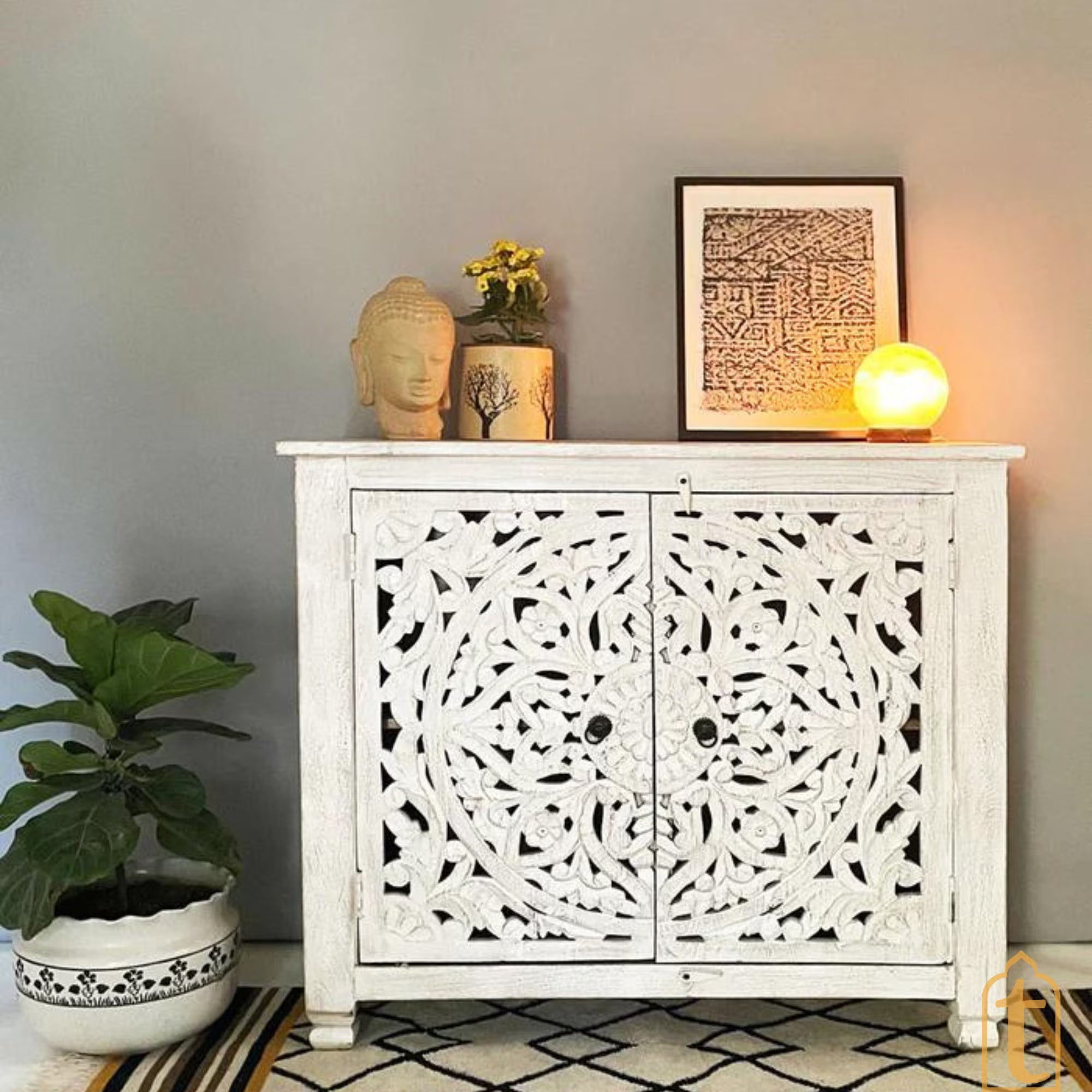 Wooden Indian Beautiful Hand Carved White Bedside Table / Nightstand / Wall Decor / Sofa Side decor / Indian Home Decor Furniture.