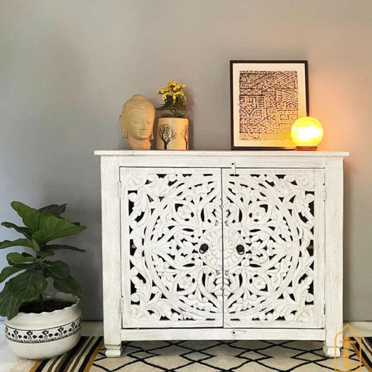Wooden Indian Beautiful Two Tone Hand Carved White bedside Table/Nightstand/Wall Decor/Sofa Side decor/Indian Home Decor Furniture