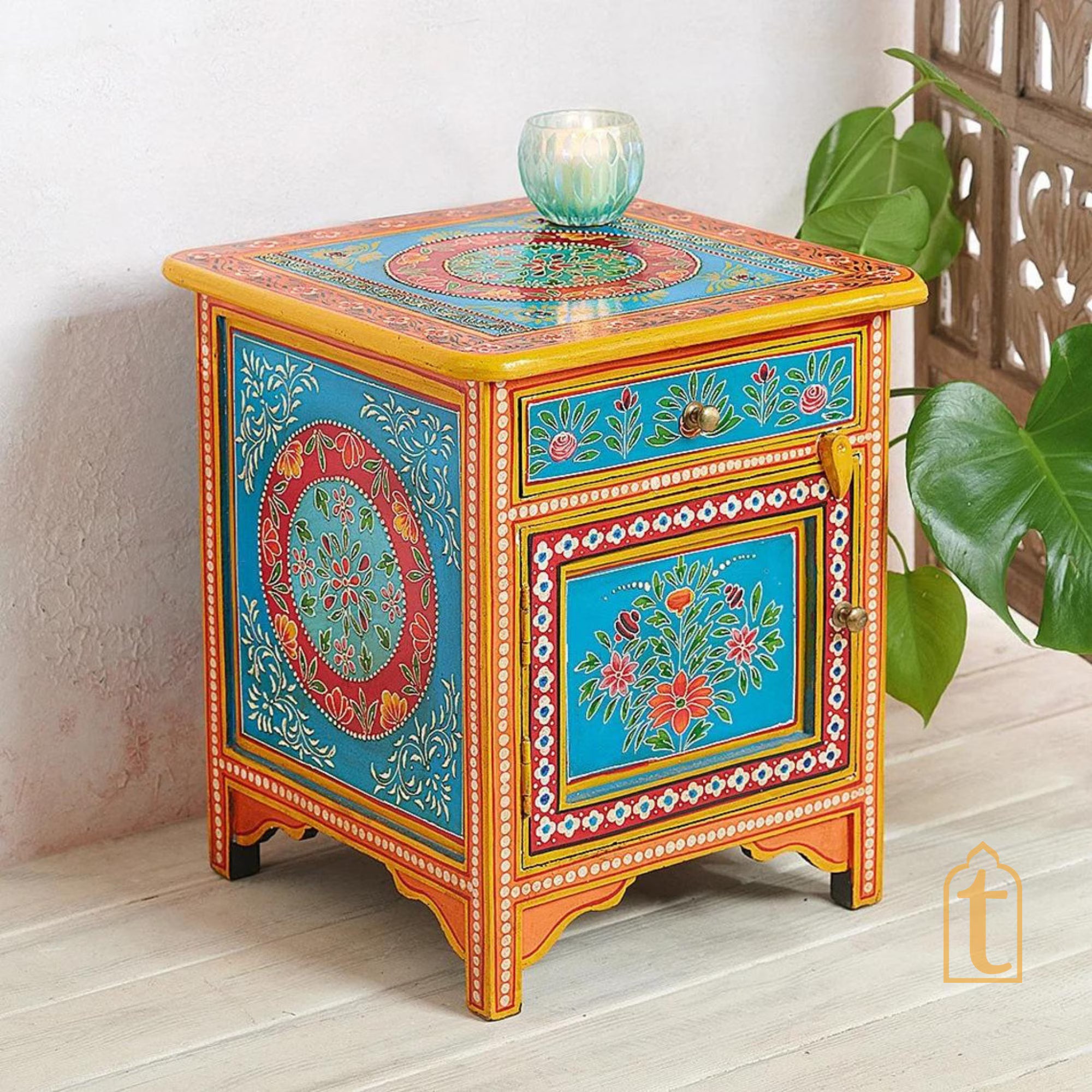 Wooden Indian Beautiful Drawer Side Table / Indian Chest Table / Hand Painted Furniture / Cabinet / Bedside / Side Décor.