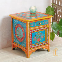 Wooden Indian Beautiful Drawer Side Table / Indian Chest Table / Hand Painted Furniture / Cabinet / Bedside / Side Décor.