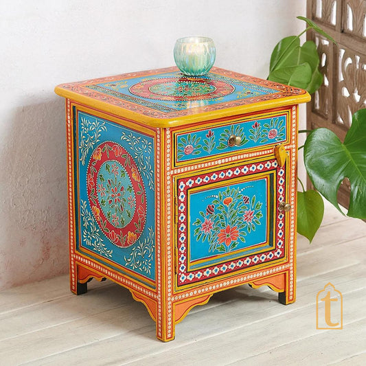 Wooden Indian Beautiful Drawer Side Table/Indian Chest Table/Hand Painted Furniture/ Cabinet/Bedside/Side Decor.