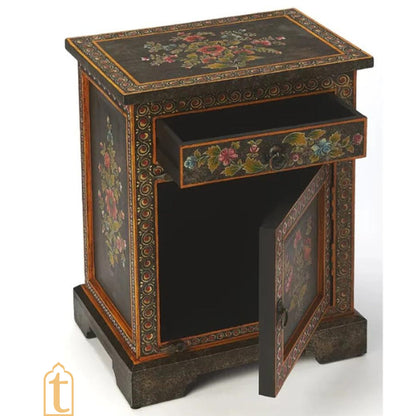 Rajasthani Indian Bedside Furniture/Home Decor Side Table With Chest Drawer/Hand Painted With Finish Polished/Living Room Cabinet