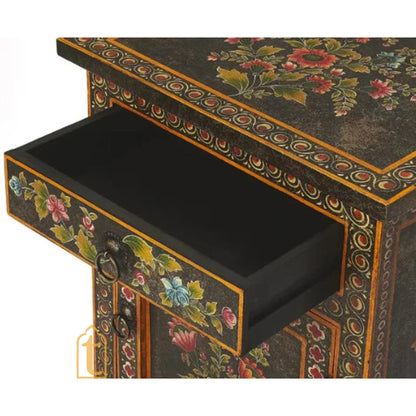 Rajasthani Indian Bedside Furniture/Home Decor Side Table With Chest Drawer/Hand Painted With Finish Polished/Living Room Cabinet