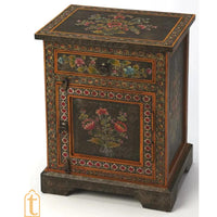 Wooden Rajasthani Indian Bedside Furniture / Home Décor Side Table With Chest Drawer / Hand Painted With Finish Polished / Living Room Cabinet