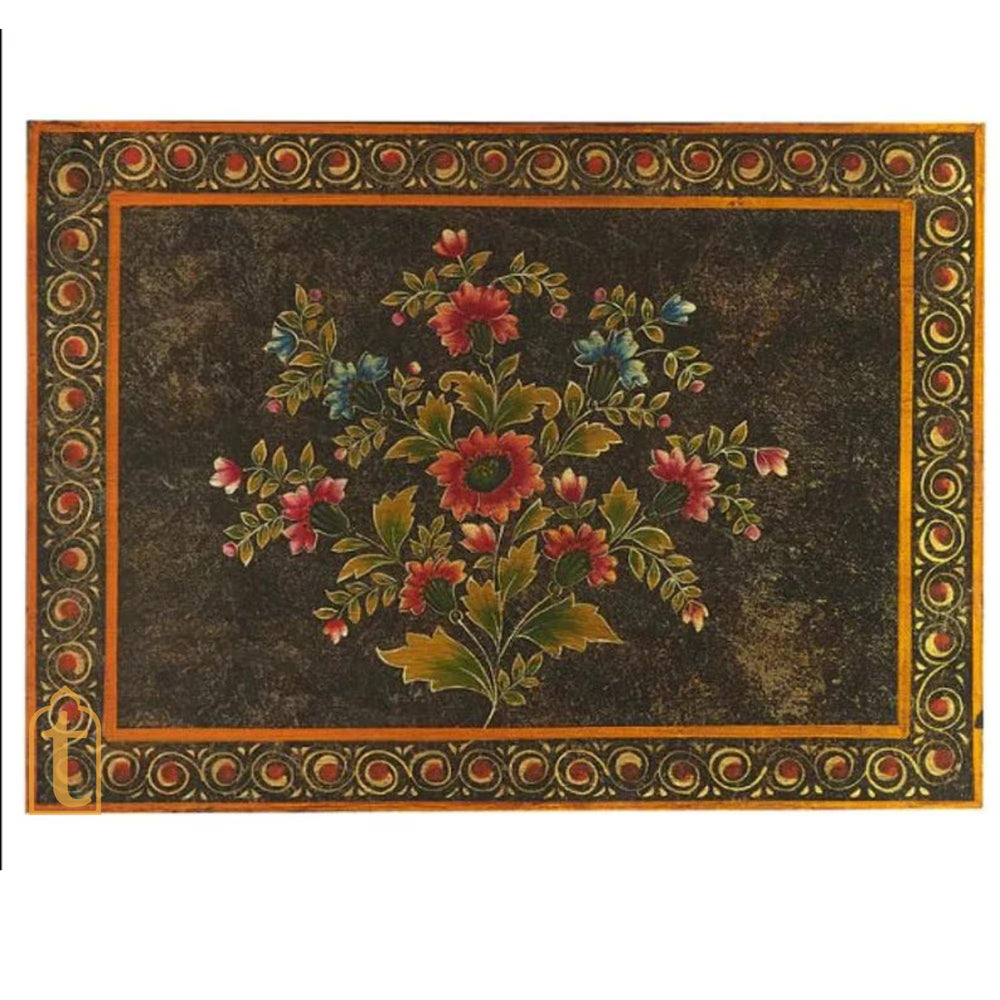 Wooden Rajasthani Indian Bedside Furniture / Home Décor Side Table With Chest Drawer / Hand Painted With Finish Polished / Living Room Cabinet