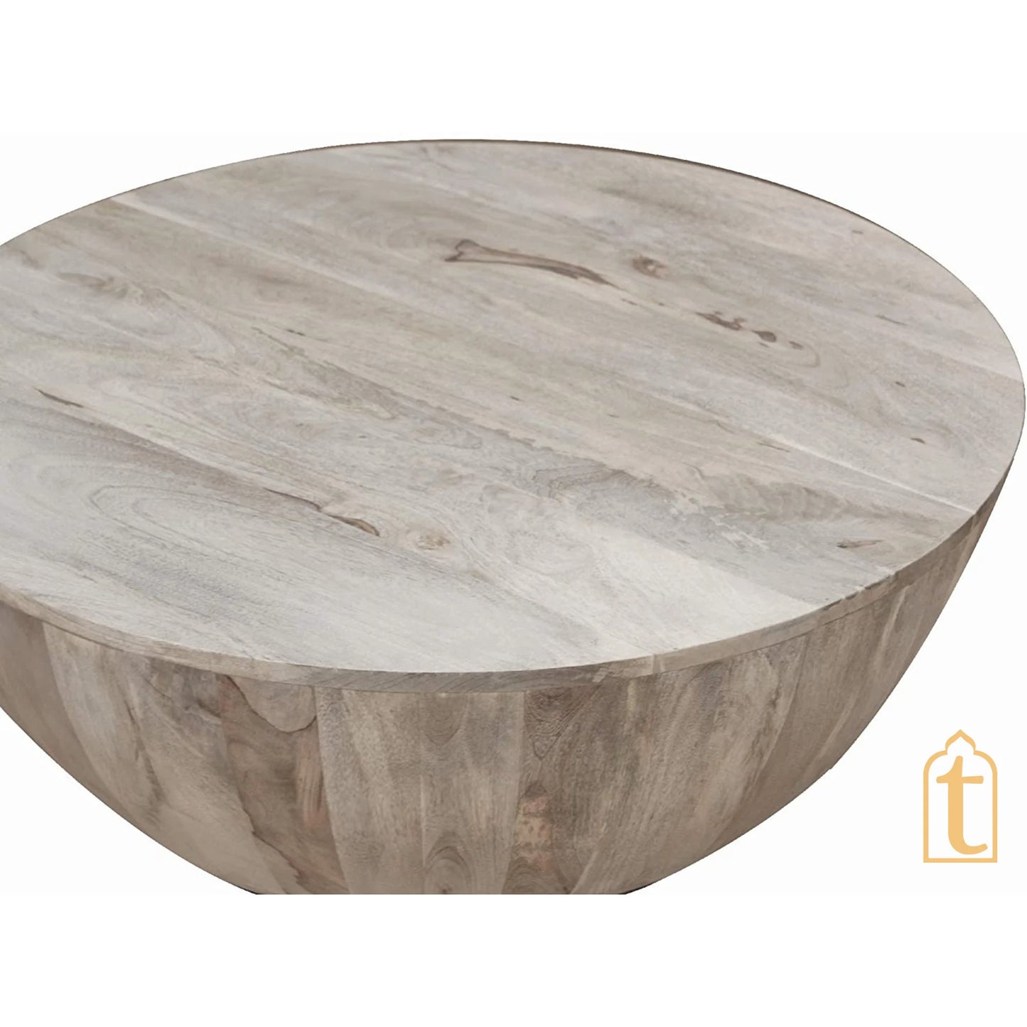 Wooden Coffee Table Barrel Center Table Rustic Round Coffee Table for Farm House Wood Cocktail Table Handmade wooden drum table.