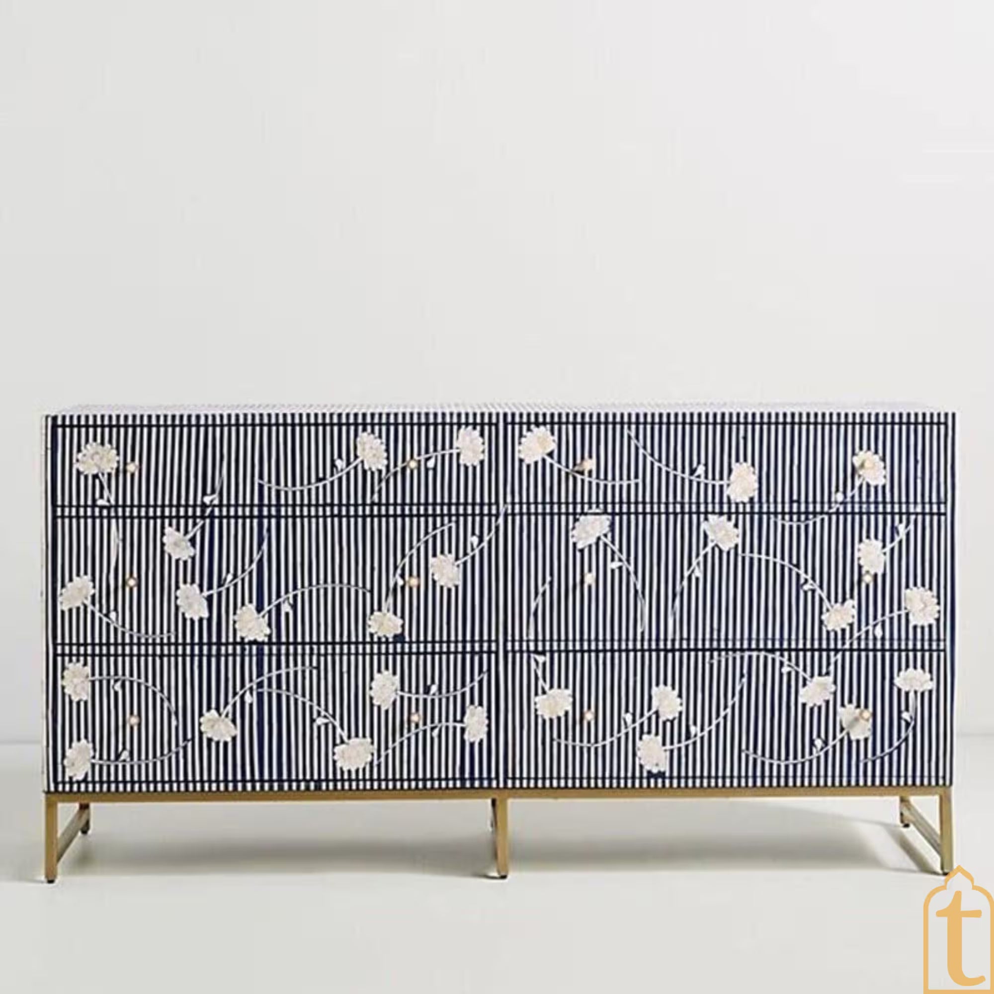 Bone Inlay Moroccan Pattern Inlay 6 Chest of Drawers / Bone Inlay Drawers Dresser / Bone Inlay Console / Bone Inlay Furniture Sideboard Unit.