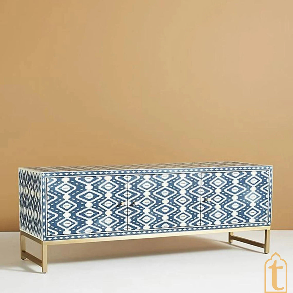 Bone Inlay Optical Media Console, Bone Inlay Optical TV Unit / Bone Inlay Entertainment Unit For Living Room.