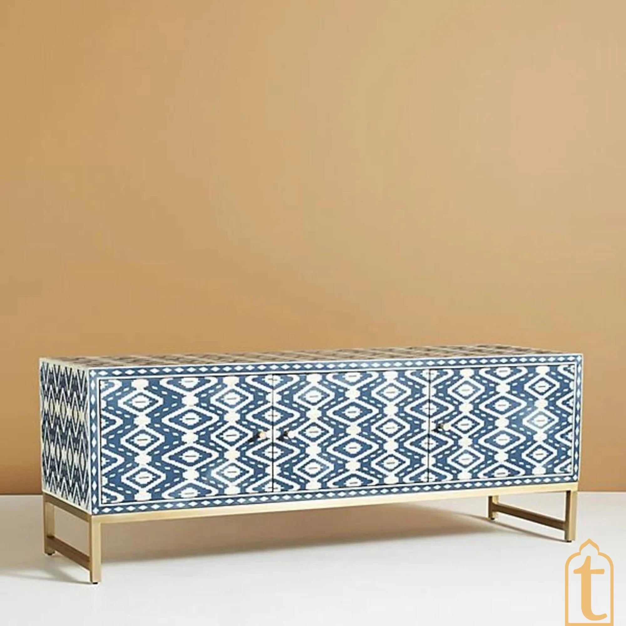 Bone Inlay Optical Media Console, Bone Inlay Optical TV Unit / Bone Inlay Entertainment Unit For Living Room.