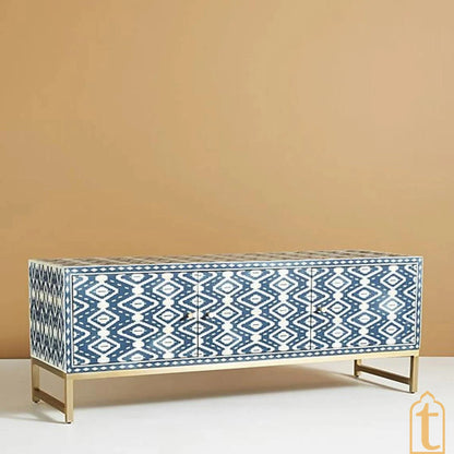 Bone Inlay Optical Media Console Ikat, Bone Inlay optical TV Unit , Bone Inlay Entertainment Unit For Living Room