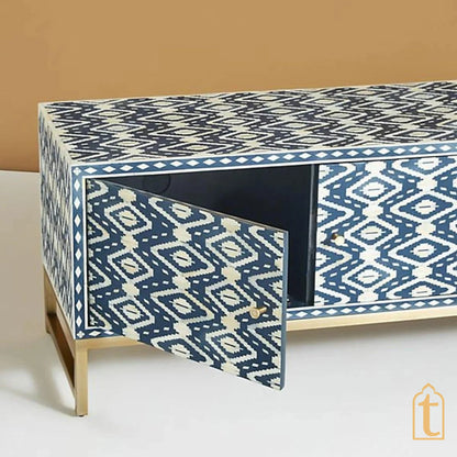 Bone Inlay Optical Media Console Ikat, Bone Inlay optical TV Unit , Bone Inlay Entertainment Unit For Living Room