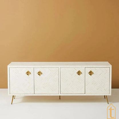 Bone Inlay Optical Design Media Cabinet White/Bone Inlay Optical Design Media Console/Bone Inlay Storage Unit/wooden furniture/bone console.