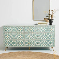 Wooden Bone Inlay Sideboard / Wooden Bone Inlay 9 Drawer Dresser / Bone Inlay Chest of 9 Drawer / Bone Inlay Buffet Large Dresser / Storage Unit.