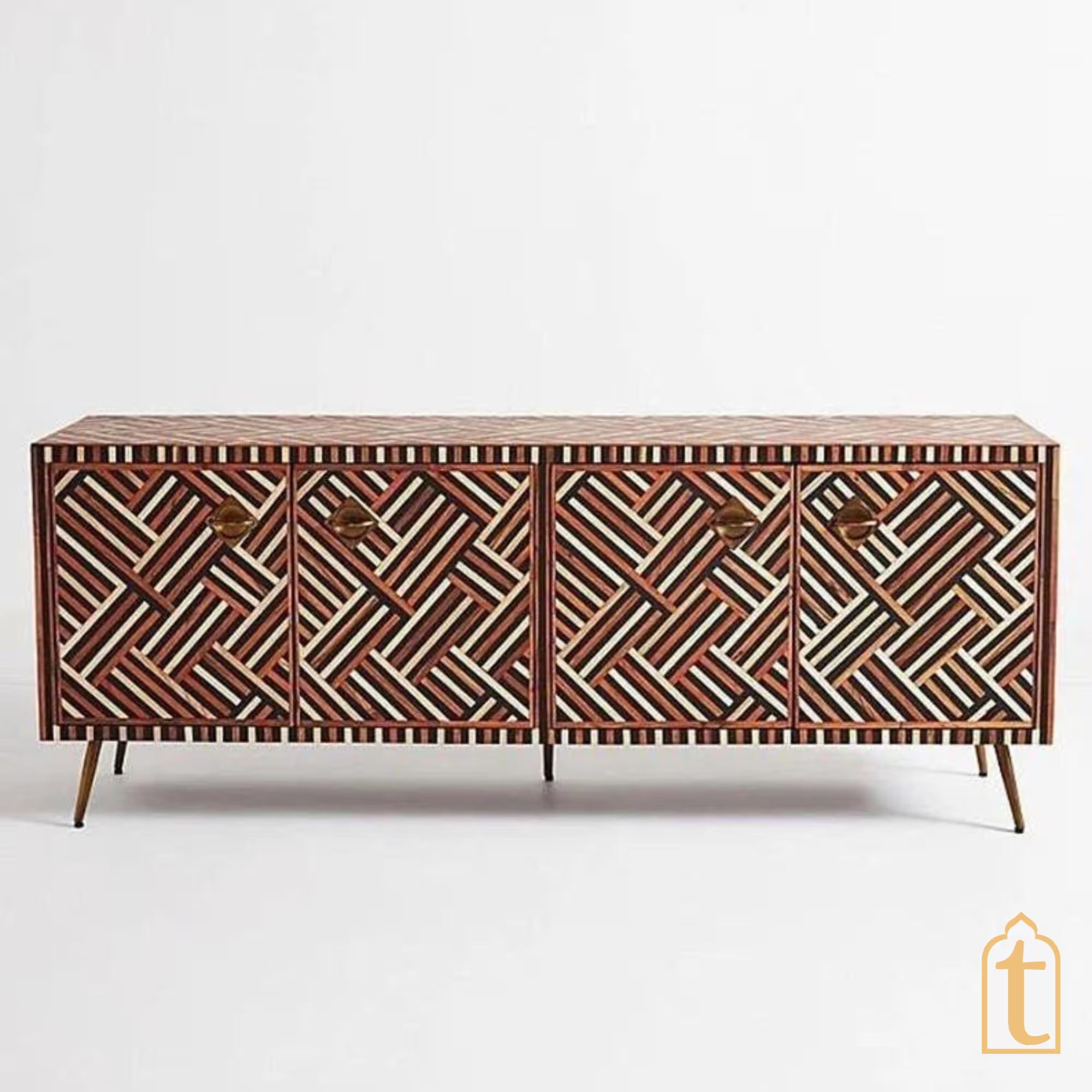 Bone Inlay Console / Bone Inlay Chest of Drawers / Bone Inlay Storage Unit / Bone Inlay Rani Sideboard With Brass Base / Media Console / Wood Media Cabinet.