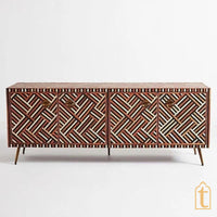 Bone Inlay Console / Bone Inlay Chest of Drawers / Bone Inlay Storage Unit / Bone Inlay Rani Sideboard With Brass Base / Media Console / Wood Media Cabinet.