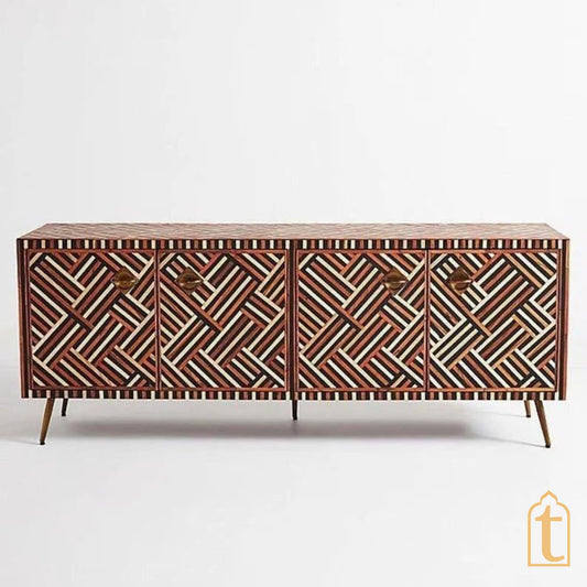 Bone Inlay Furniture/Bone Inlay Chest of Drawers/Storage Unit | - Bone inlay Rani Sideboard With Brass Base/Media Console/woodMedia Cabinet.