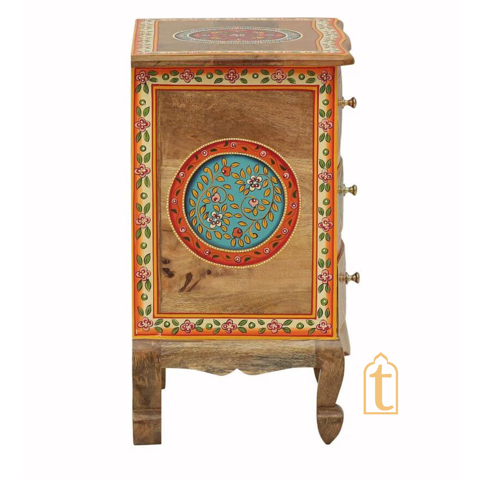 Hand Painted Solid Wood Chest Of Drawer In Multi Color | 3 Chest Of Drawers/Bed Side, Hand Painted Side Table | Decorative Indian furniture.