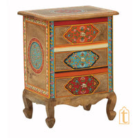 Hand Painted Solid Wood Chest Of Drawer In Multi Color | 3 Chest Of Drawers/Bed Side, Hand Painted Side Table | Decorative Indian furniture.
