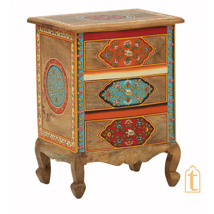 Hand Painted Solid Wood Chest Of Drawer In Multi Color | 3 Chest Of Drawers/Bed Side, Hand Painted Side Table | Decorative Indian furniture.