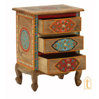 Hand Painted Solid Wood Chest Of Drawer In Multi Color | 3 Chest Of Drawers/Bed Side, Hand Painted Side Table | Decorative Indian furniture.