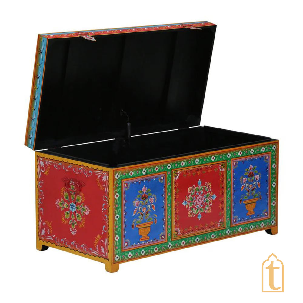 Wooden Indian Storage Trunk / Treasure chest Furniture / Home and living room Décor / Hand Painted Storage Box / Hand Painted Indian Wooden Box  / Treasure Box.