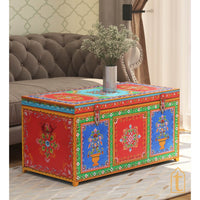 Wooden Indian Storage Trunk / Treasure chest Furniture / Home and living room Décor / Hand Painted Storage Box / Hand Painted Indian Wooden Box  / Treasure Box.