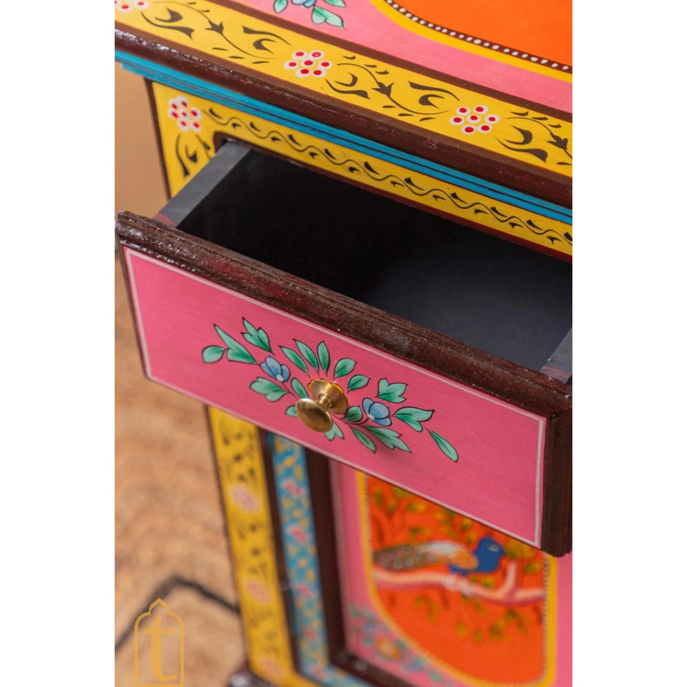 Indian Peacock Floral Hand Painted Wooden Cabinet / Side Storage / Wooden Cabinet / Hand Painted Sideboards / Wooden Big Cabinet.