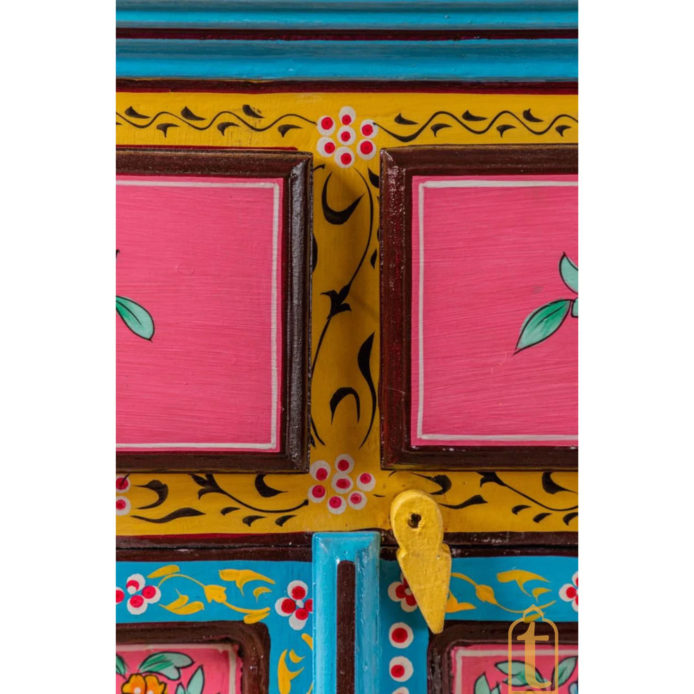 Indian Peacock Floral Hand Painted Wooden Cabinet / Side Storage / Wooden Cabinet / Hand Painted Sideboards / Wooden Big Cabinet.