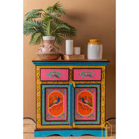 Indian Peacock Floral Hand Painted Wooden Cabinet / Side Storage / Wooden Cabinet / Hand Painted Sideboards / Wooden Big Cabinet.