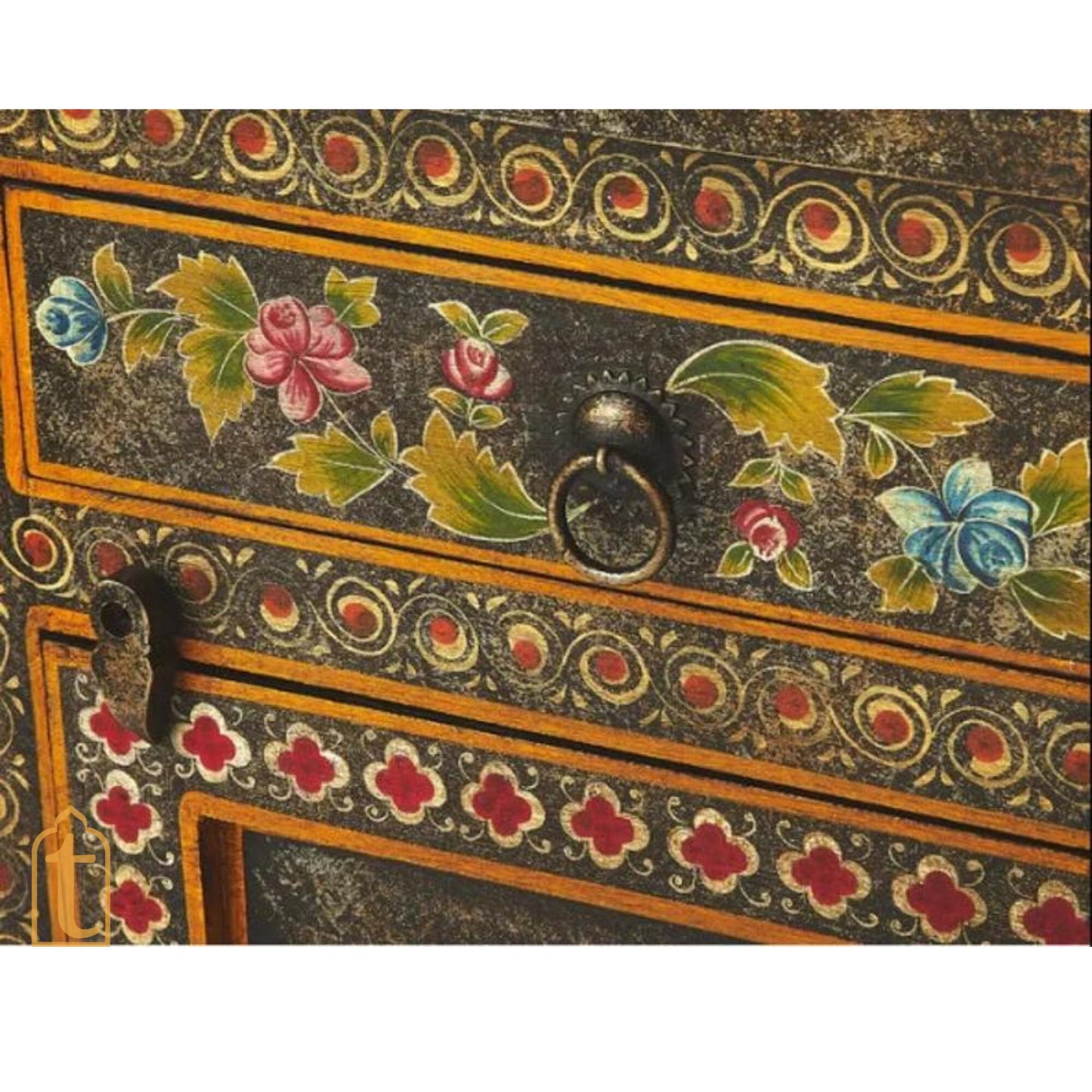 Rajasthani Indian Bedside Furniture/Home Decor Side Table With Chest Drawer/Hand Painted With Finish Polished/Living Room Cabinet