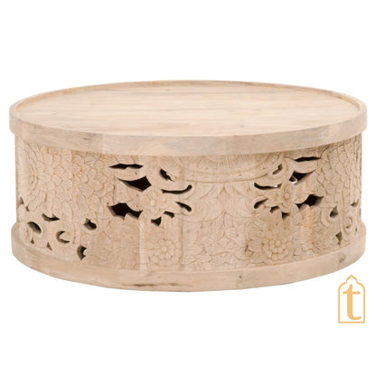 Wooden Crafted Artistic Carved Central Drum Table,Rustic Furniture Table,Indian Vintage Table,Beautiful Cocktail Table,Side Cutting Table