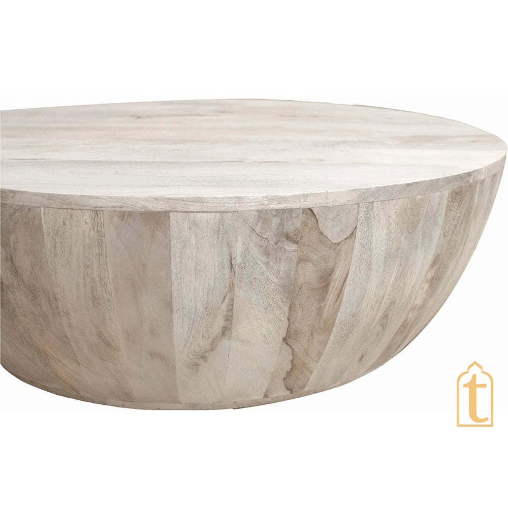 Wooden Coffee Table Barrel Center Table Rustic Round Coffee Table for Farm House Wood Cocktail Table Handmade wooden drum table.