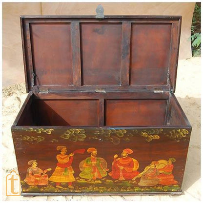 Indian wood storage trunk, treasure chest, furniture, home and living,Painted storage,Handpainted Indian Jewellery / Treasure Box.
