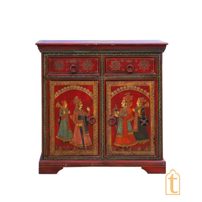 Wooden Indian artistry hand painted Beautiful King Queen designed wooden Cabinet For Home Décor/Side Cabinet/Living Room Decor Cabinet/Furniture.