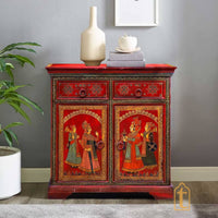 Wooden Indian artistry Hand Painted Beautiful King Queen Designed wooden Cabinet For Home Décor/Side Cabinet/Living Room Decor Cabinet/Furniture.