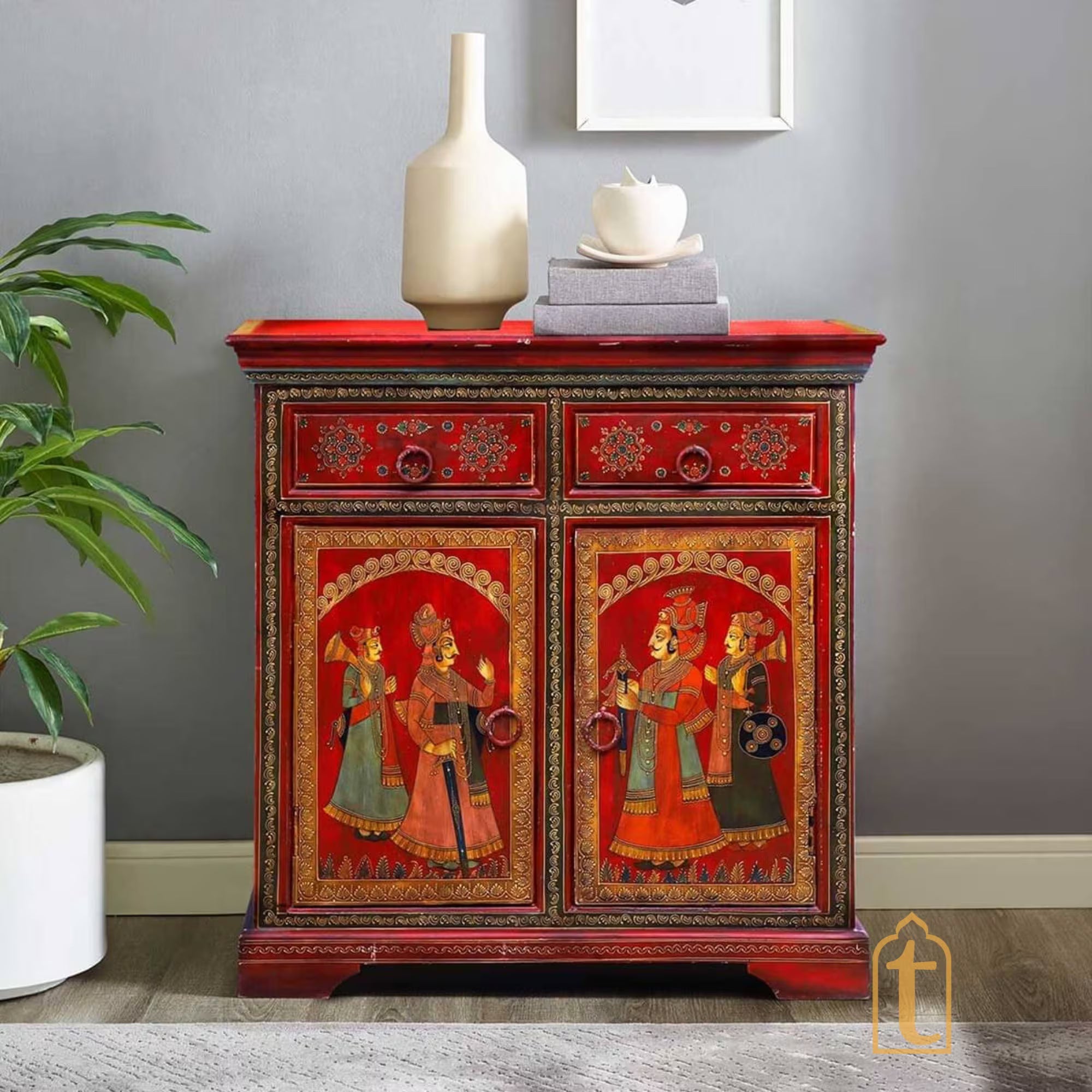 Wooden Indian artistry Hand Painted Beautiful King Queen Designed wooden Cabinet For Home Décor/Side Cabinet/Living Room Decor Cabinet/Furniture.