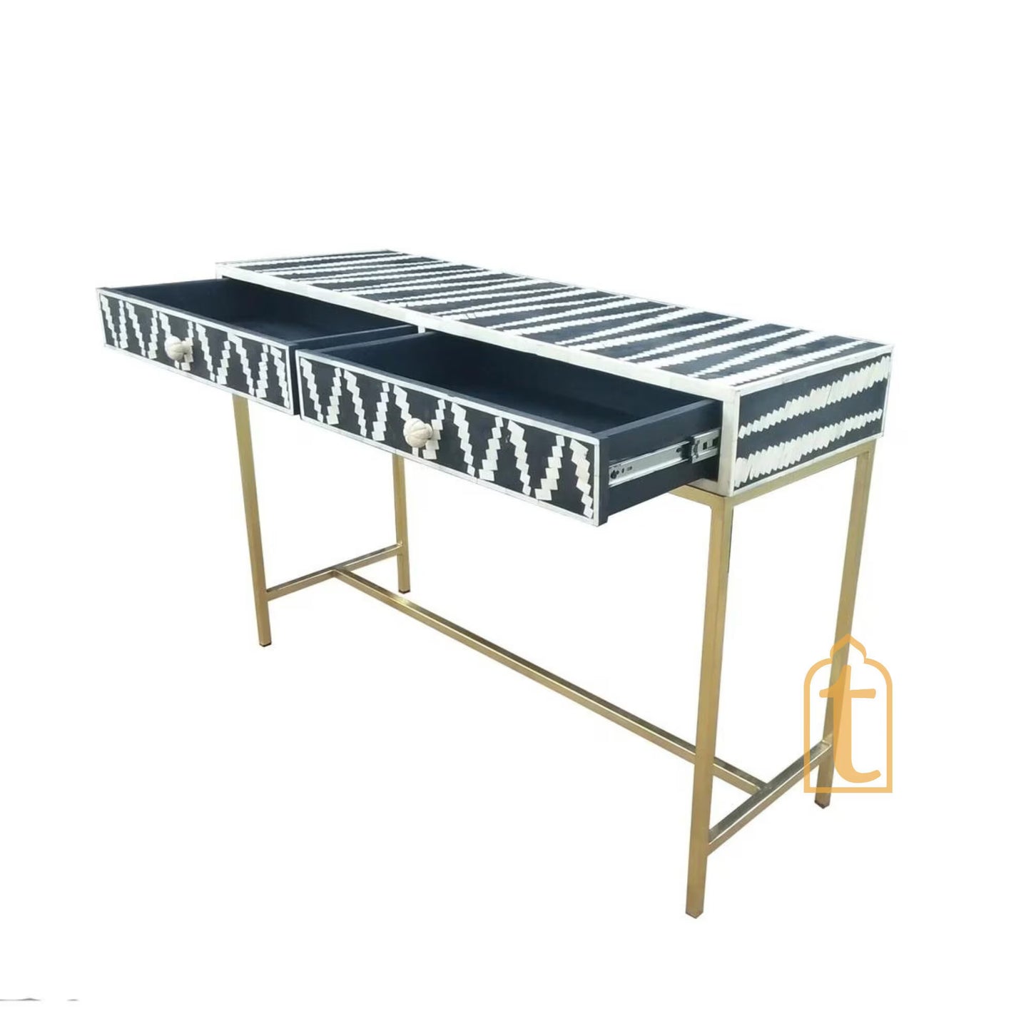 Handmade Bone inlay Console Table,2 Drawer Study table | Hall-Way Entry Table |wooden Bone Inlay 2 Drawer Side Table With Metal Legs.