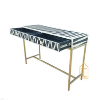 Handmade Bone inlay Console Table / 2 Drawer Study Table | Hall-Way Entry Table | Wooden Bone Inlay 2 Drawer Side Table With Metal Legs.