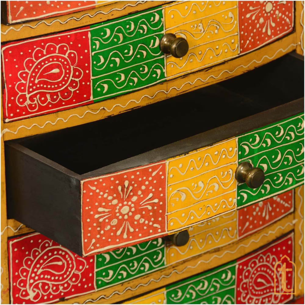 Indian Hand Painted Patches Mango Wood 5drawer Jewelry Box/Keepsake Cabinet Storage, Hand painted Cabinet Large Chest of Drawer/ Living Room