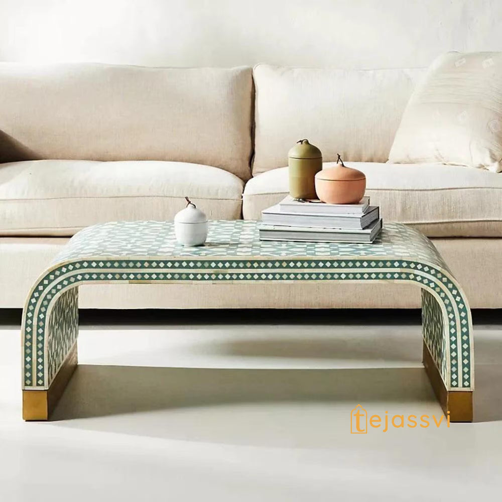 Handmade Wooden Console Table / Bone Inlay Table / Hall Way Entry Table / Bone Inlay Coffee Table / Bone Inlay Center Table / Waterfall Coffee Table.