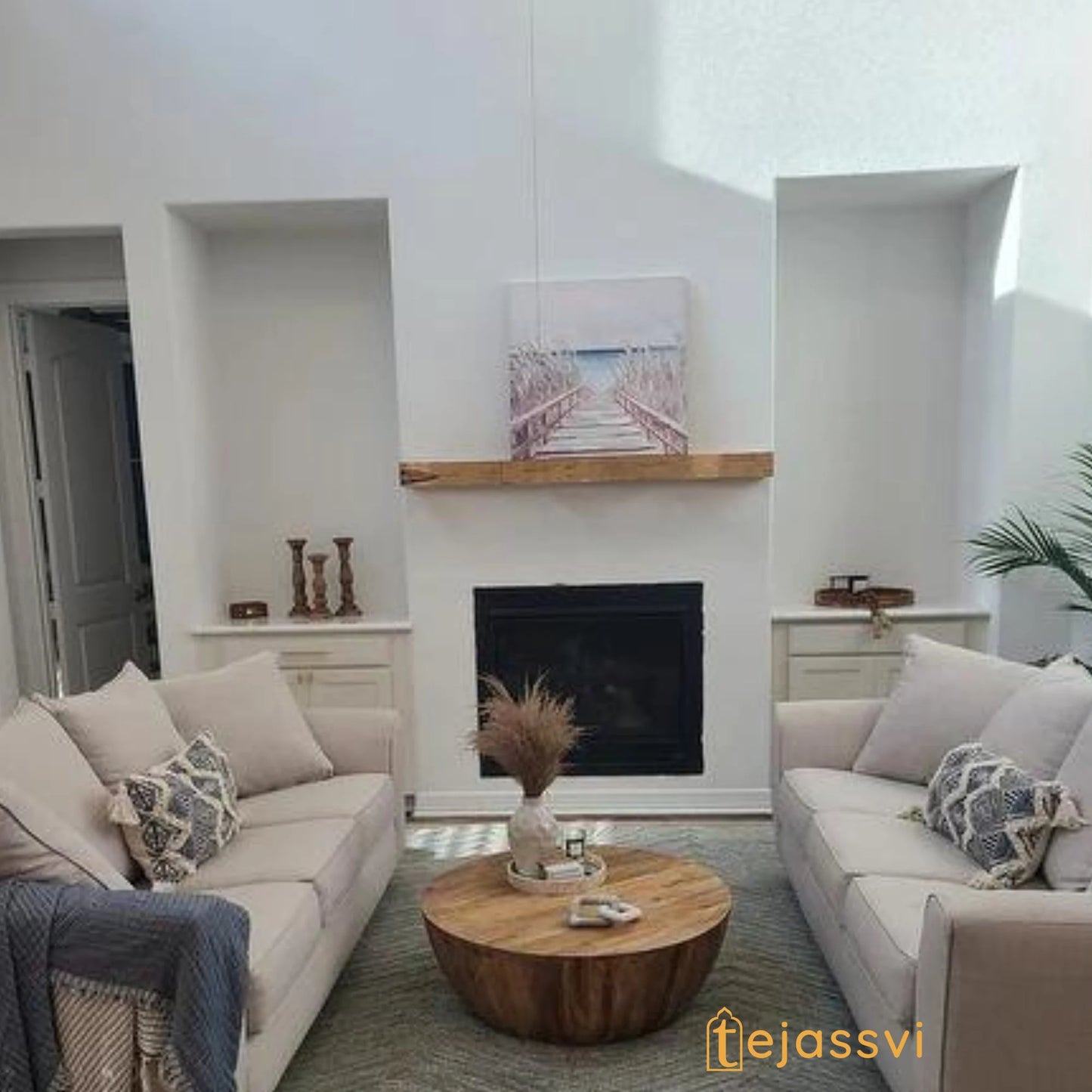 Coffee Table Wooden Cocktail Table Unique Coffee Table Handmade Round Center Table Indian Handcrafted Art Barrel Shape Living Room End Table