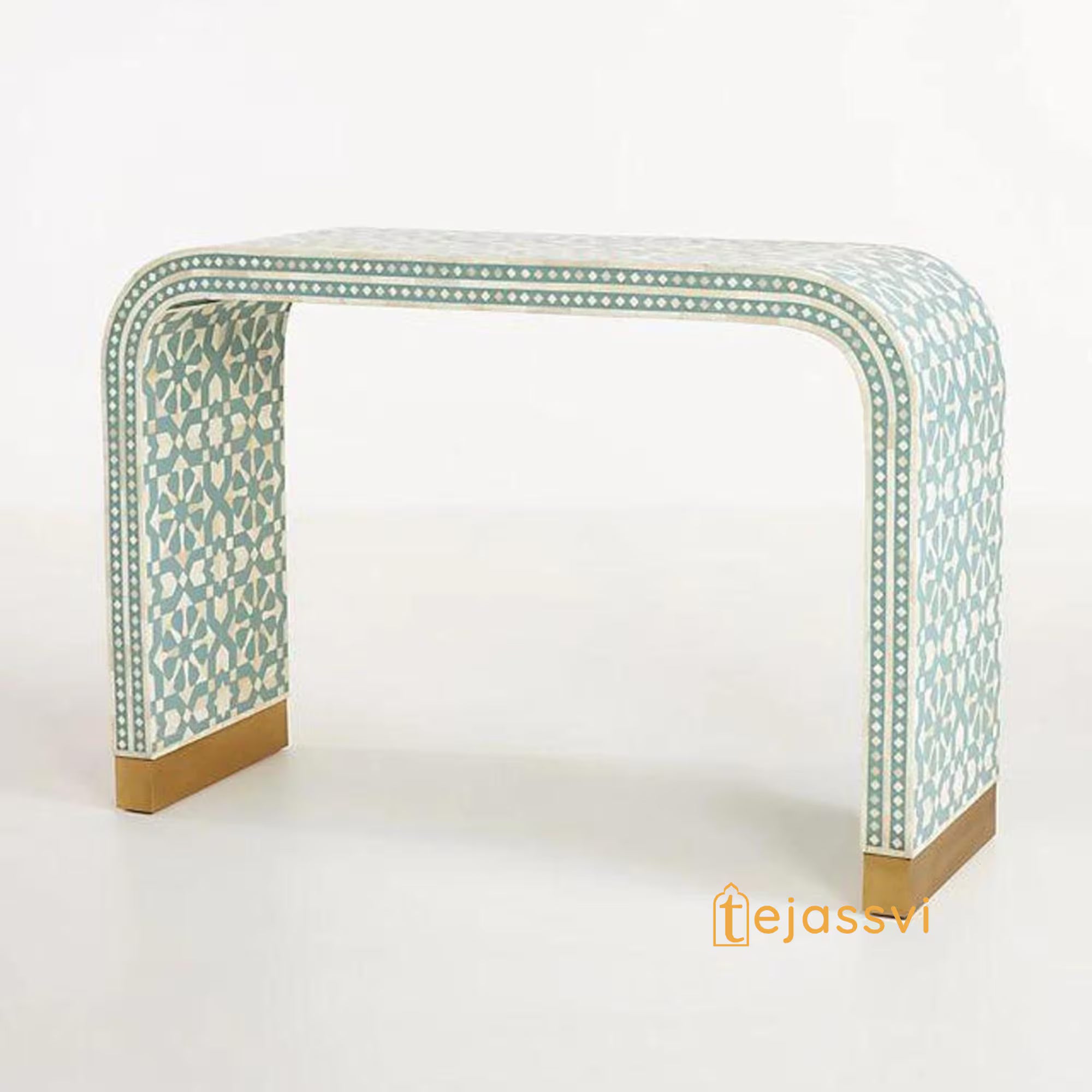 Handmade Wooden Console Table / Bone Inlay Table / Hall Way Entry Table / Bone Inlay Coffee Table / Bone Inlay Center Table / Waterfall Coffee Table.