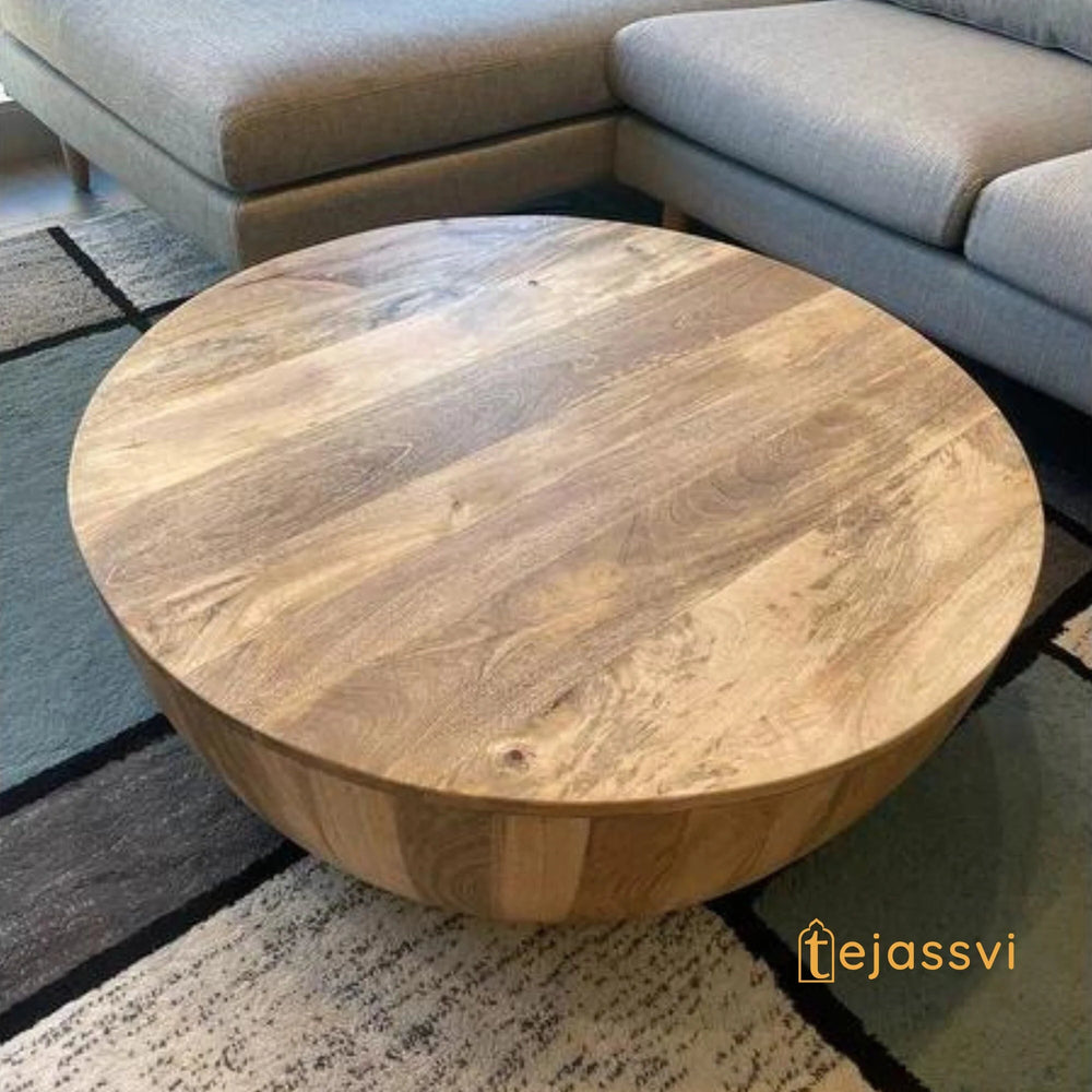 Coffee Table Wooden Cocktail Table / Unique Coffee Table Handmade Round Center Table Indian Handcrafted Art Drum Shape Living Room End Table
